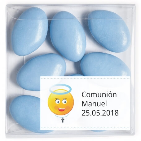 Confetti in scatola di acetato personalizzata con data e nome della Comunione